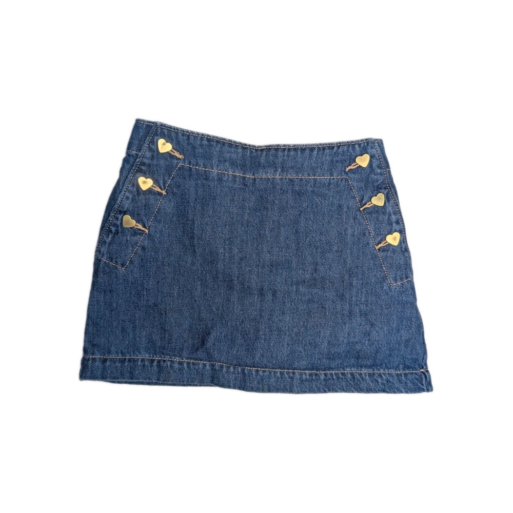 Old Navy Girls Size S 6-7 Denim Skort Heart Buttons Blue Jean Mini Skirt Y2K 90s